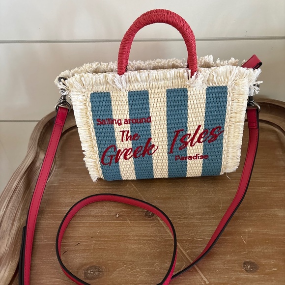 Patricia Nash Sailing Around Greek Isles Straw Tote Bag NWT - Picture 2 of 6